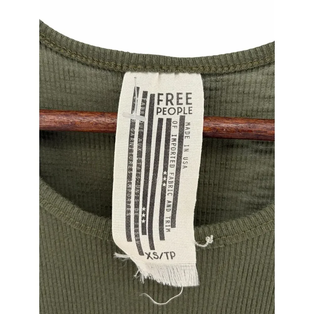 Free‎ People Army Green Knit Tank Top Women's XS Boho Minimalist Sleeveless